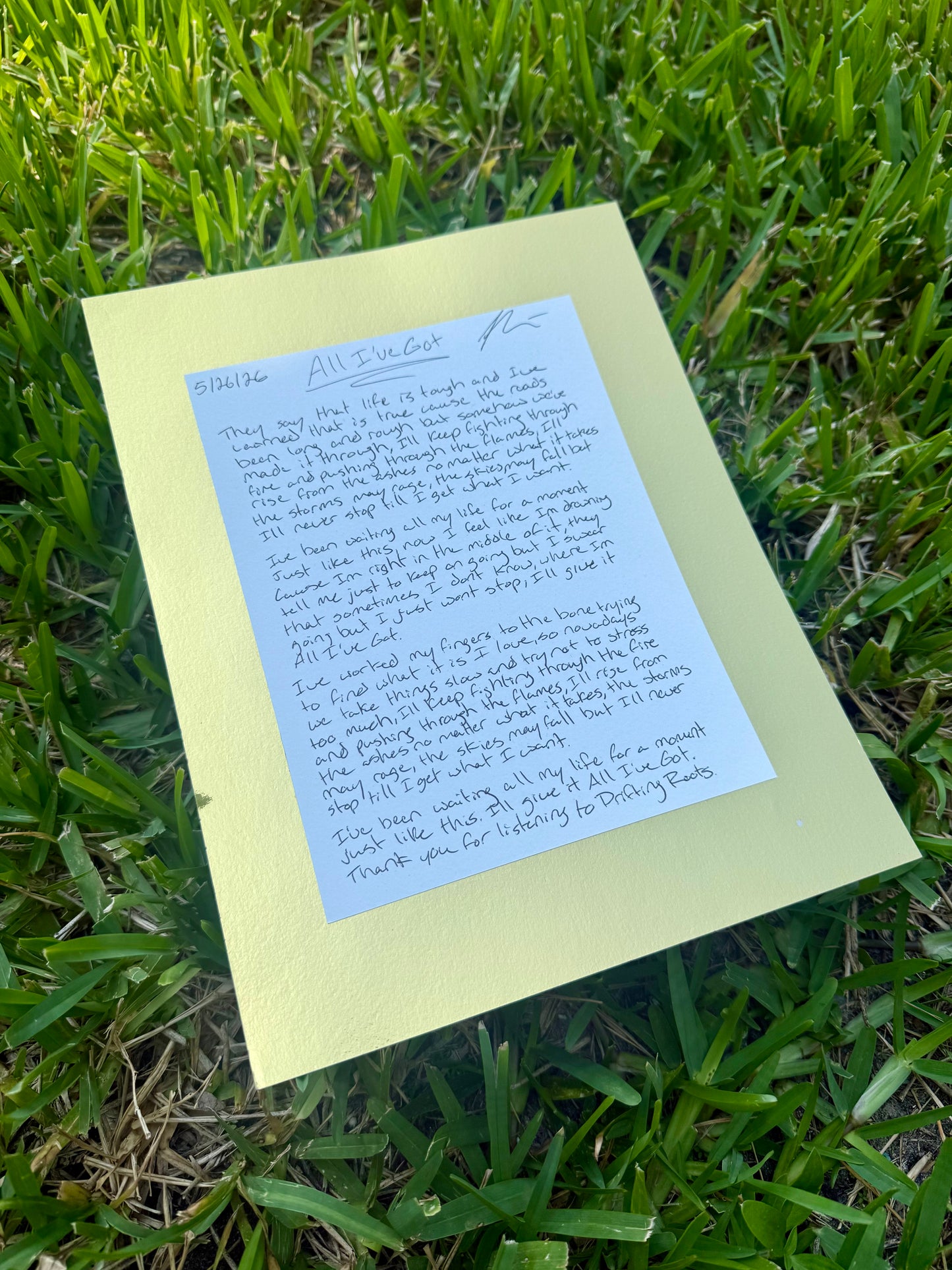 All I’ve Got Handwritten Lyrics